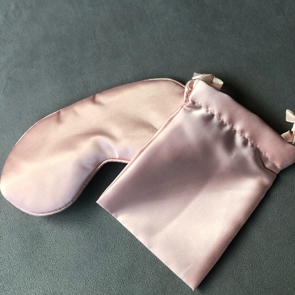 Pink Satin Sleep Mask with Drawstring Bag ~ Brand New!